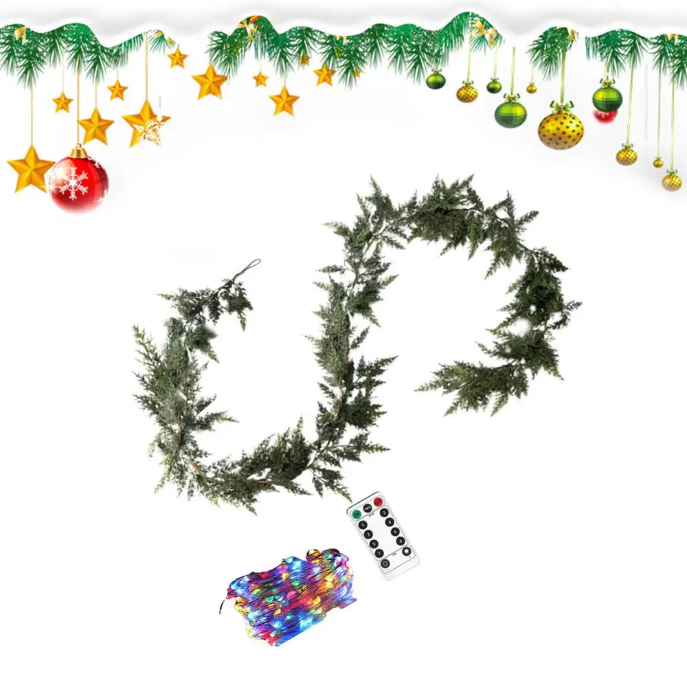 Christmas Garland Mantle Artificial Remote Green Cedar Decorations