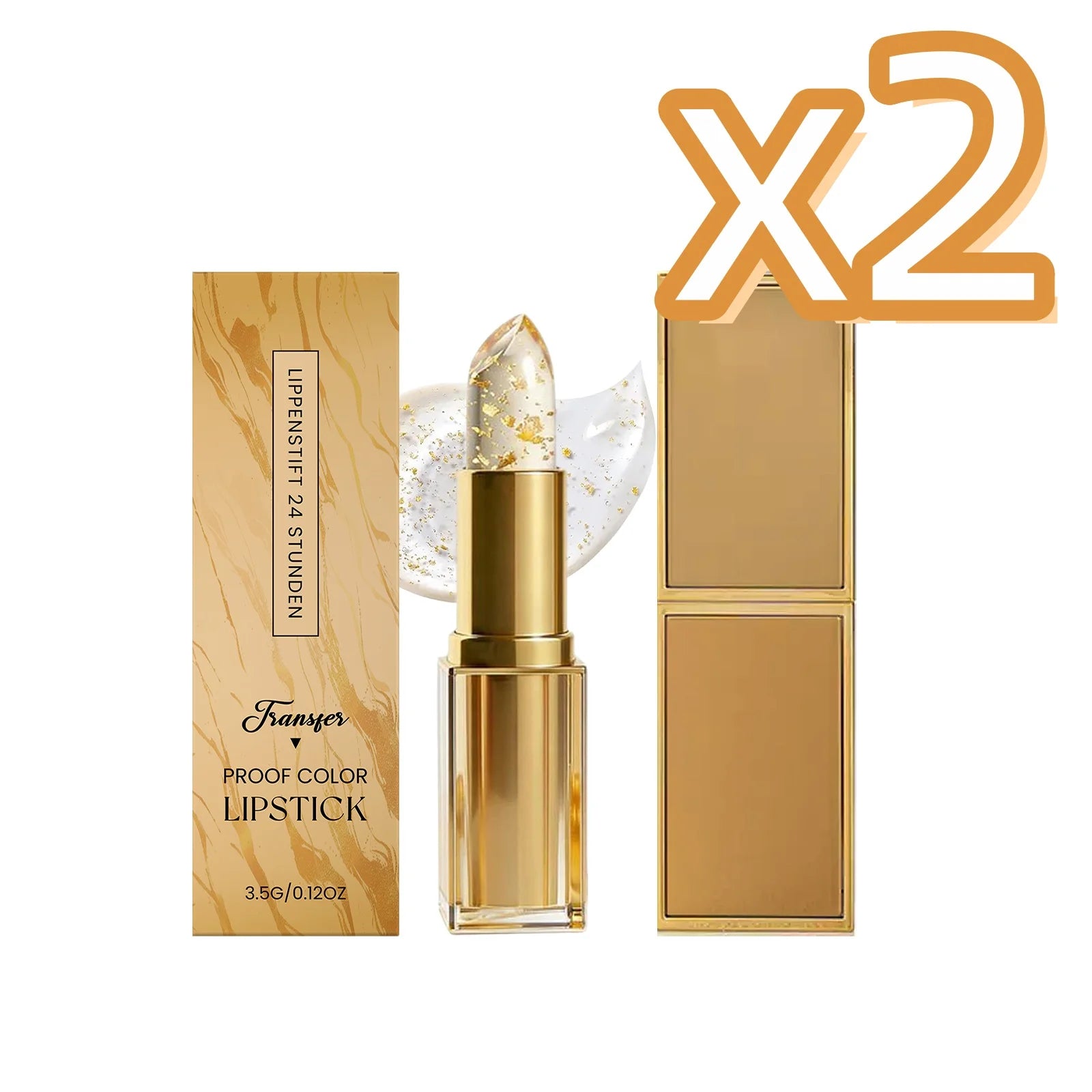 Gold Foil Color Changing Lipstick – Long-Wear Glossy Lip Balm Color Changing Lipstick Zpaxo 3.5g Boxed x 2