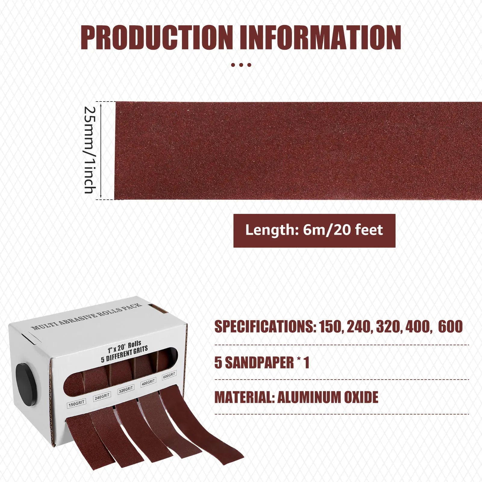 5/6 Roll Grits Sandpaper 6M Dry Grinding Emery Sanding Belt 20ft Abrasive Paper Pack with Dispenser Cloth for Metal Polishing Zpaxo 5 volumes