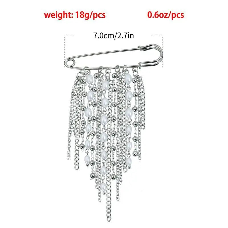 Unique Women's Pearl Chain Tassel Brooch Perfect Accessory Clothing Zpaxo