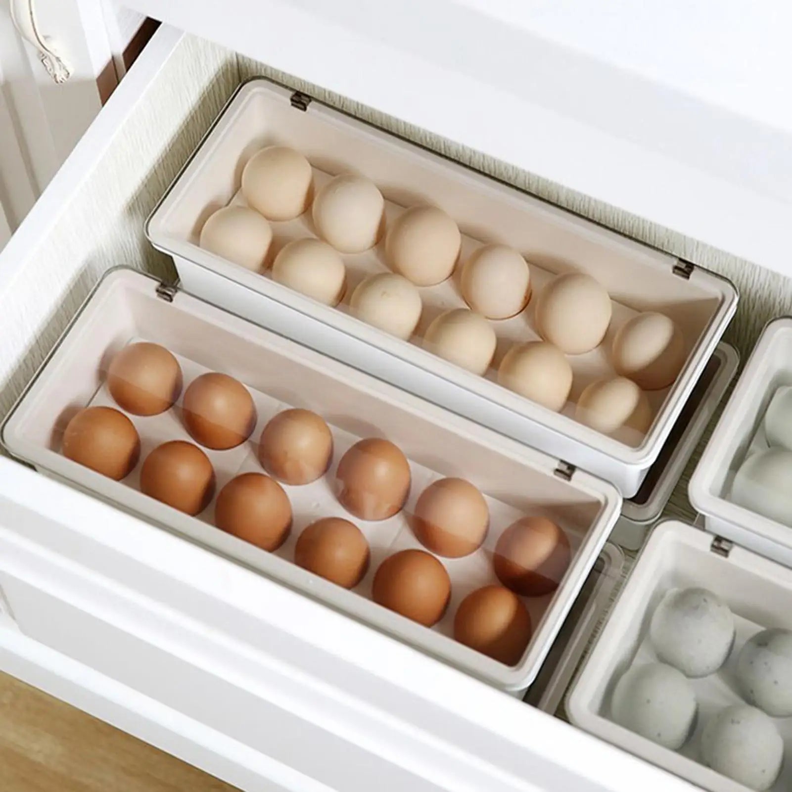 Egg Container Refrigerator 12-Grid Holder Countertop Storage Box