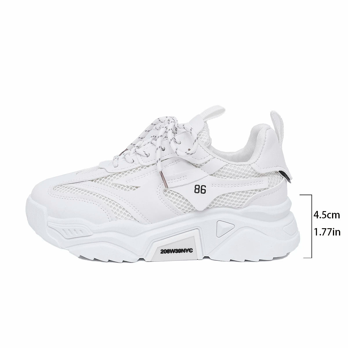 Women Casual Sneakers Thick Sole Breathable Tennis Shoes Women Lace-up New Fashion Outdoors Walking Shoes Trend Couple Sneakers Zpaxo WHITE 40