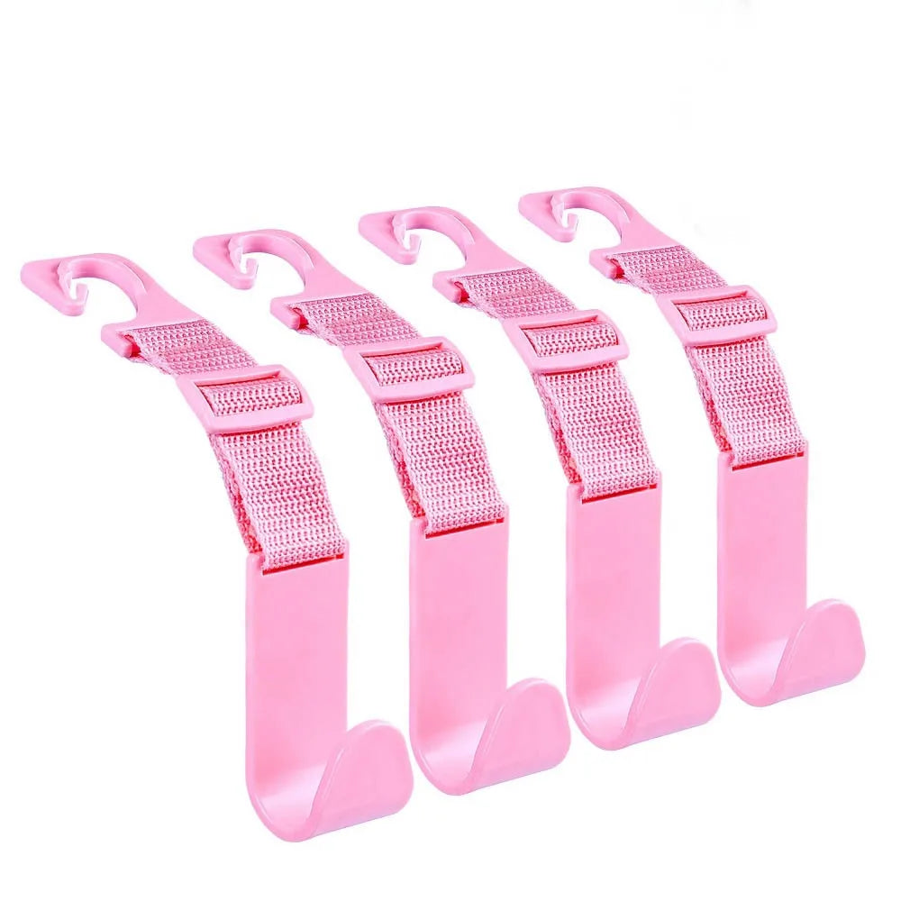 4Pcs/set Adjustable Car Seat Headrest Hook Space-Saving Large Load-bearing Car Seat Back Purse Hanger Reusable Easy to Install Zpaxo Pink