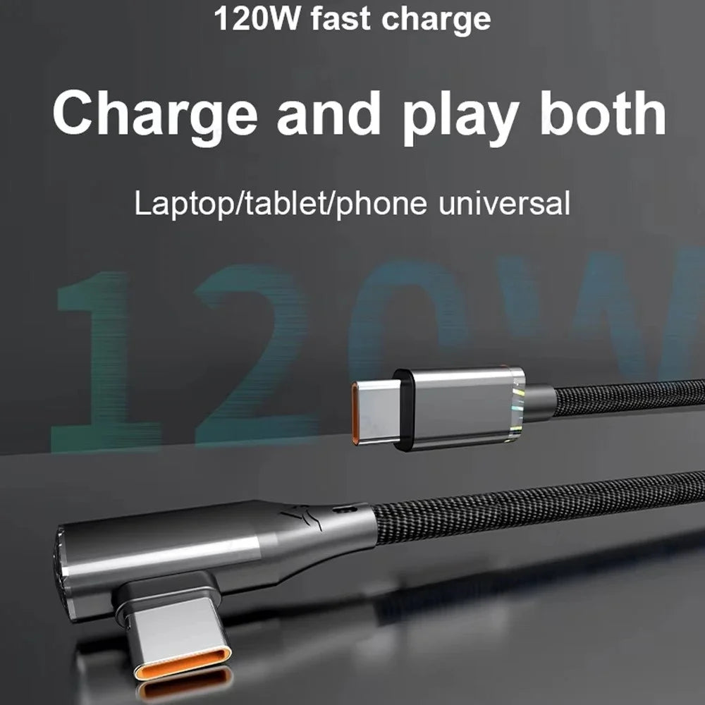 90° USB-C Fast Charging Cable PD 120W | 1m & 2m Right Angle USB-C Charging Cable Zpaxo