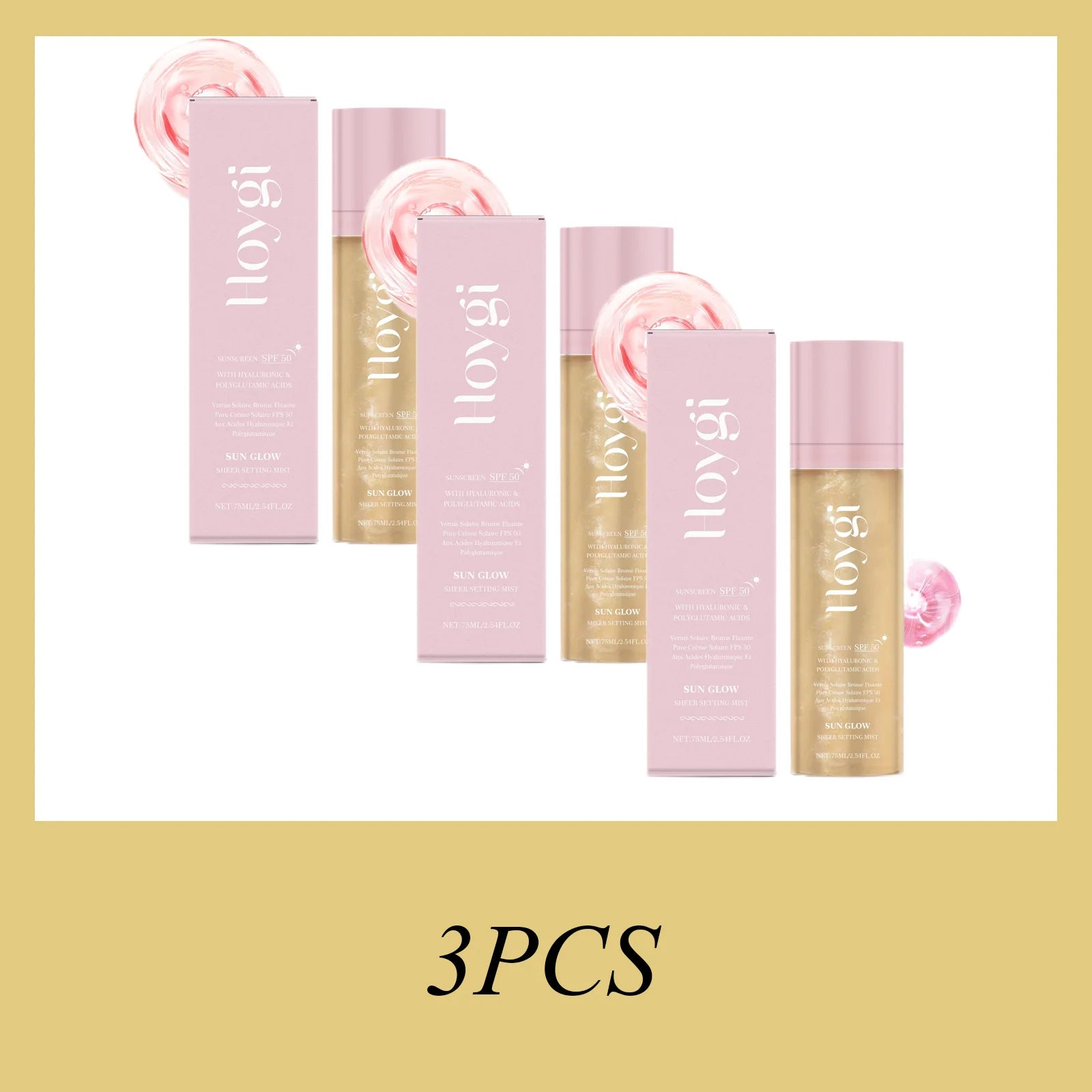 Hoygi 75ML SPF 50 Sheer Setting Mist Hydrating Glow Mist with Shimmering Oil Reef Safe for Face Body Non Greasy Fast Absorbing Zpaxo 3PCS