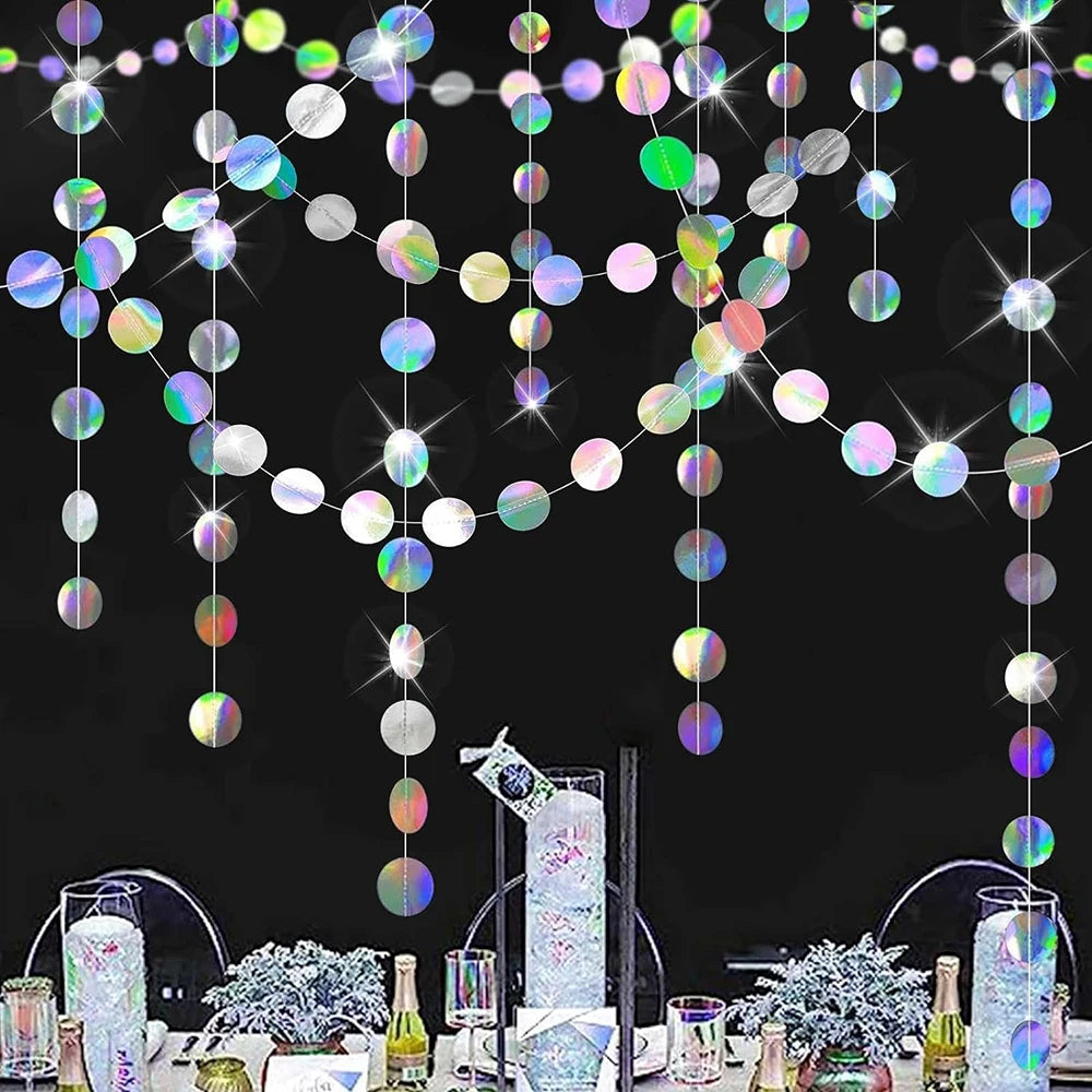 4M 13 12ft Holographic Circle Shiny Garlands Iridescent Paper Banner