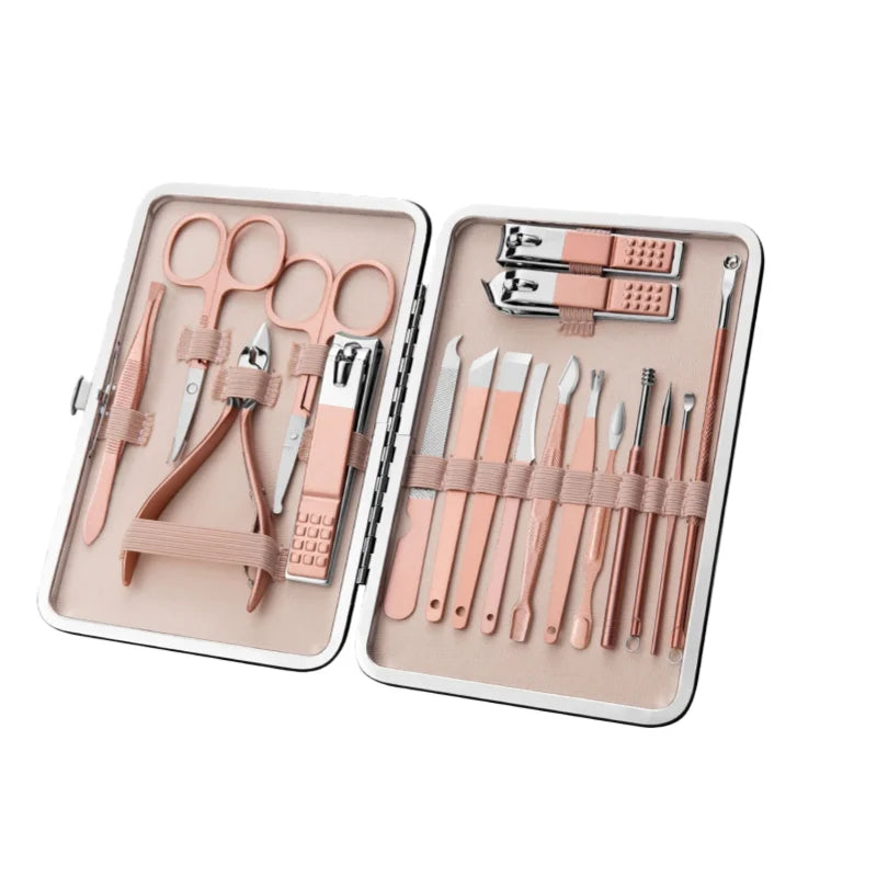 Golden stainless steel nail clipper set of 18 pieces, nail clippers, foot clippers, nose hair clippers, care tools Zpaxo Golden Set 18 pcs