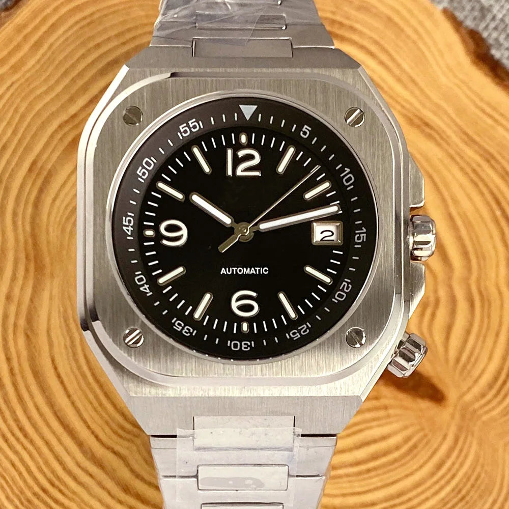 AR Sapphire Glass 42mm Square Steel Mechanical Men Watch S NH35AA Movt 150m Waterproof Elegance Dive Watches Black/Ice Blue Dial Zpaxo nologo black 1