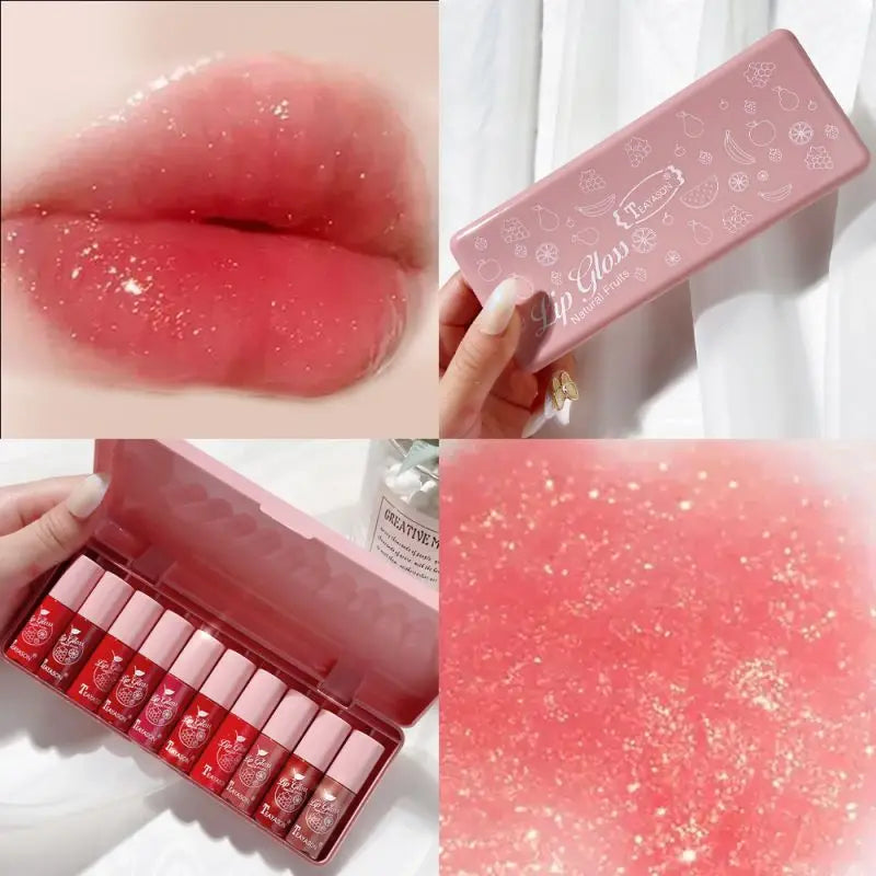 10-Piece Lip Gloss Set with Fine Shimmer, Moisturizing Glitter, Non-Fading, Easy to Apply, Long-Lasting Makeup Effect Lip Gloss Set Zpaxo Xq05