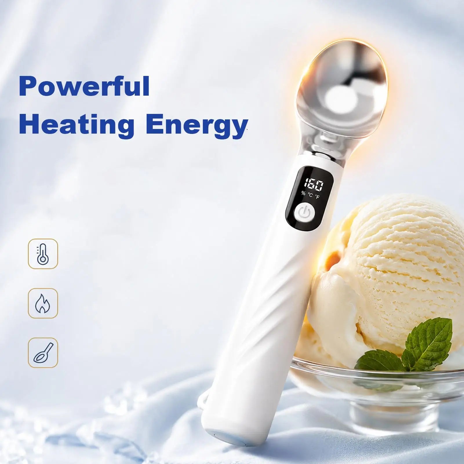 Heated Ice Cream Scoop Rechargeable Removable Battery Dishwasher Safe