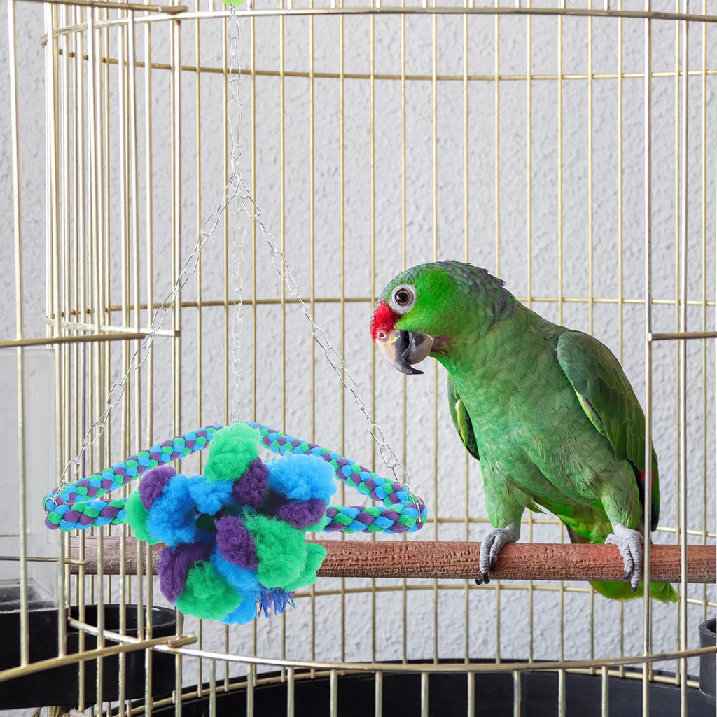 Durable Hemp Rope Parrot Hanging Swing Cage Chew Stand Colorful Bird