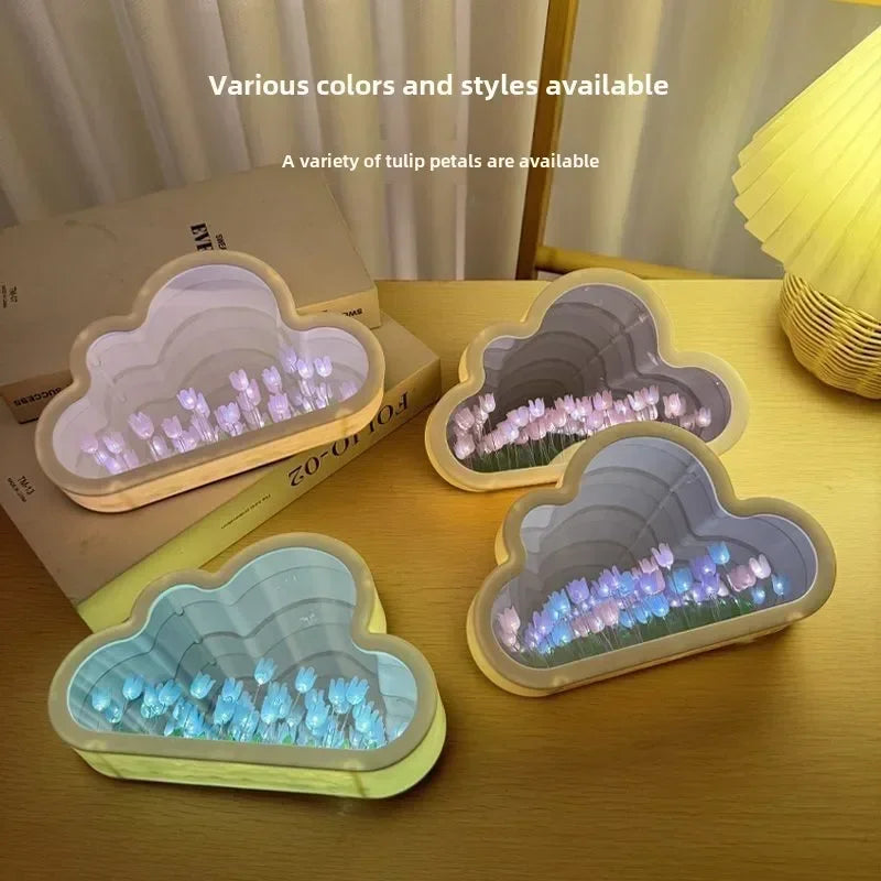 Cloud Tulip Night Light Handmade Material Flower Mirror Creative Atmosphere Lamp Valentine's Day Birthday Gift Home Decor DIY Zpaxo