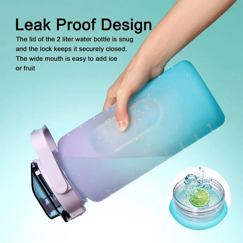 2 Liter Large Capacity Sports Water Bottle Leak Proof Colorful Plastic Cup Drinking Outdoor Travel Portable Gym Fitness Jugs Zpaxo