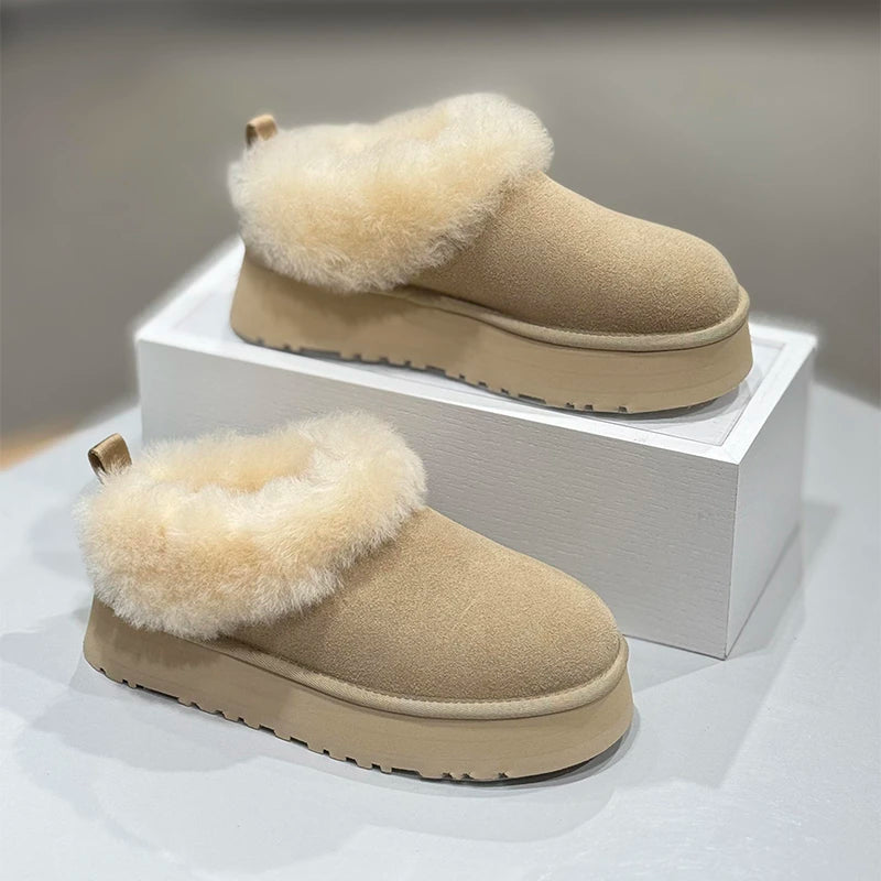 Women Ankle Snow Boots Fashion Platform Low Slippers Home Room Cotton