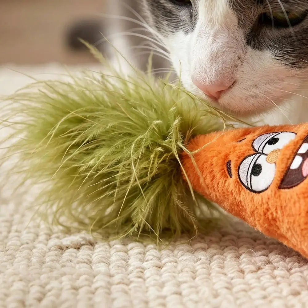 Cat Toy Soft Wooden Wobble Natural Beechwood Self Righting Tumbler – 1 Pack Angry & Happy Carrot Small H Dog No Squeaker Zpaxo