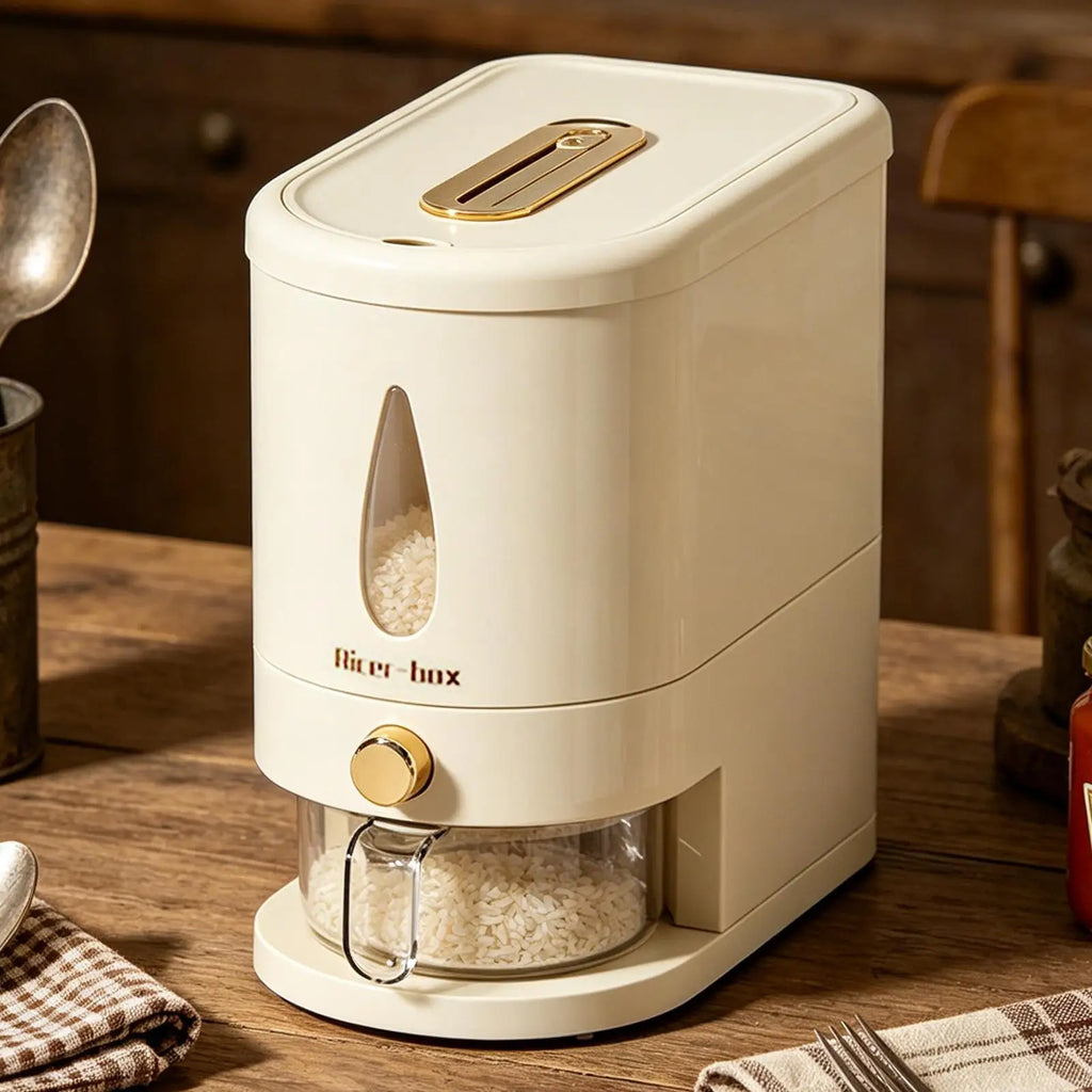 Rice Dispenser Airtight Bin Cereal Container Measuring Cup Grain