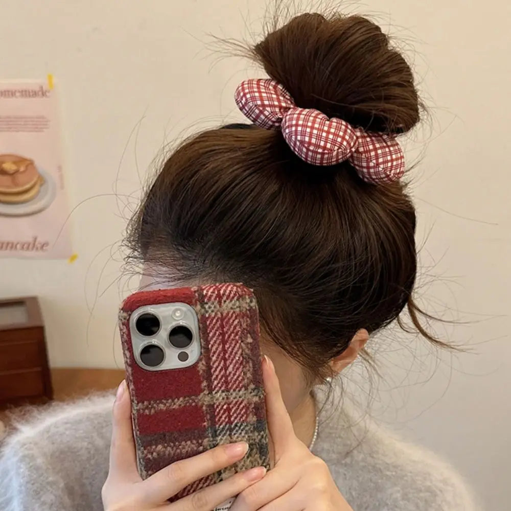 Cute Filled Cotton Flower Scrunchie Oversized Elastic Plaid Hair Zpaxo