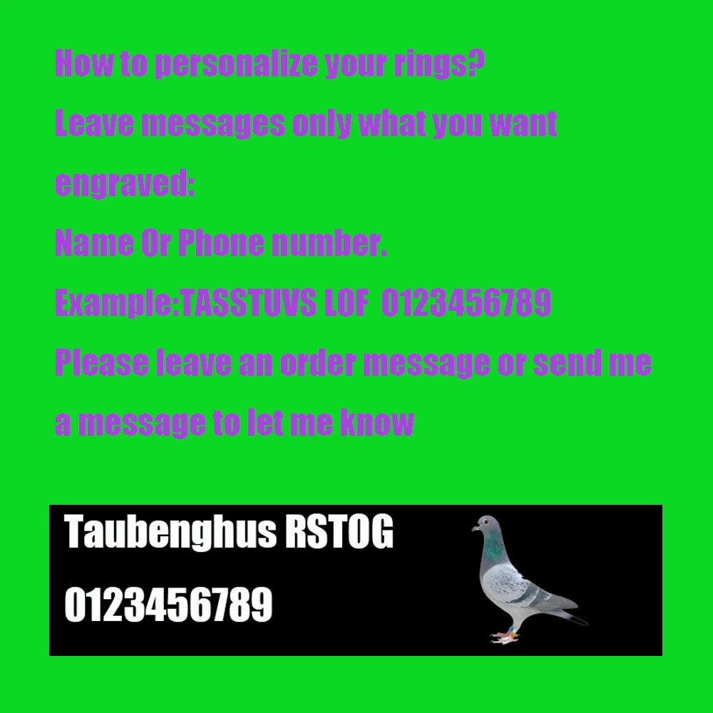 Custom Pigeon Rings Name Phone Number Aluminum Inner Diameter Bird