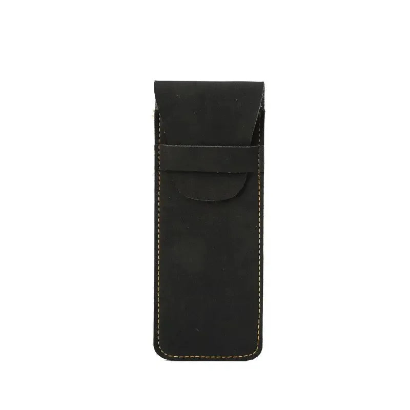 Vintage Leather Pen Case Pocket Pouch Sleeve Travel Mini Flap Zpaxo Black