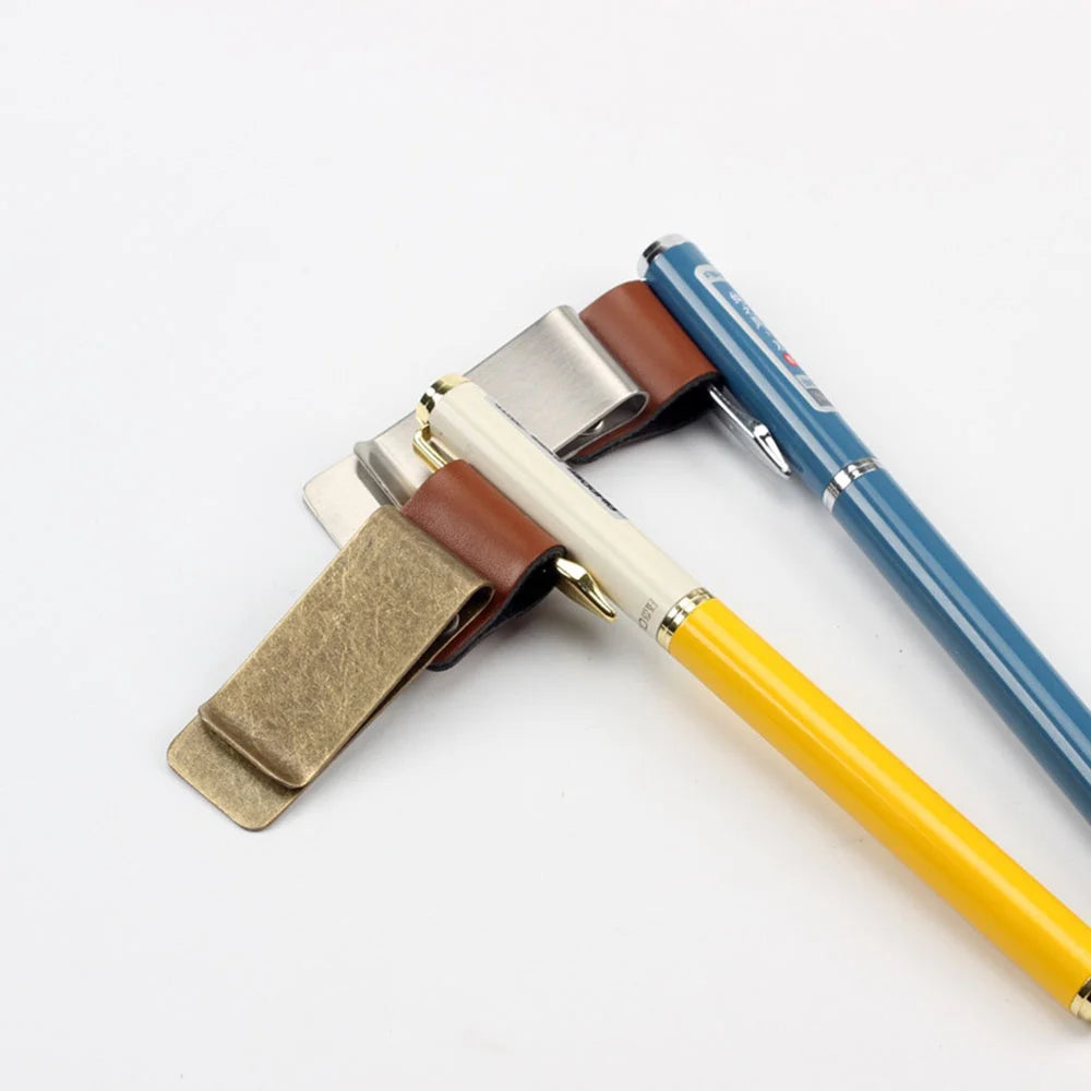 Metal Stainless Steel Pen Clip Retro Holder Notebook Clamp Student Zpaxo