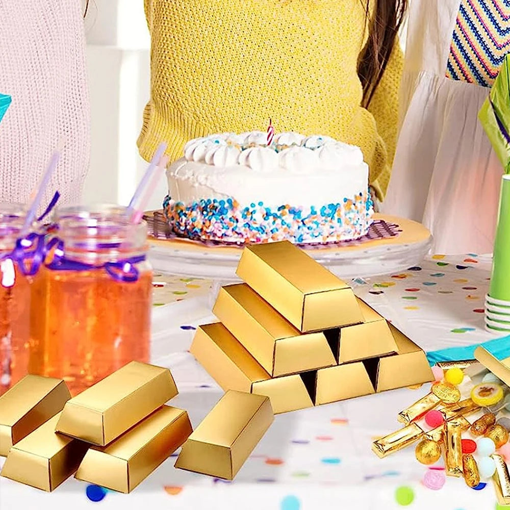 6Pcs Gold Bars Fake Bar Gift Box Party Favor Chocolate Gold Coins Foil Treasure Brick Paper Boxes for Christmas Wedding Zpaxo