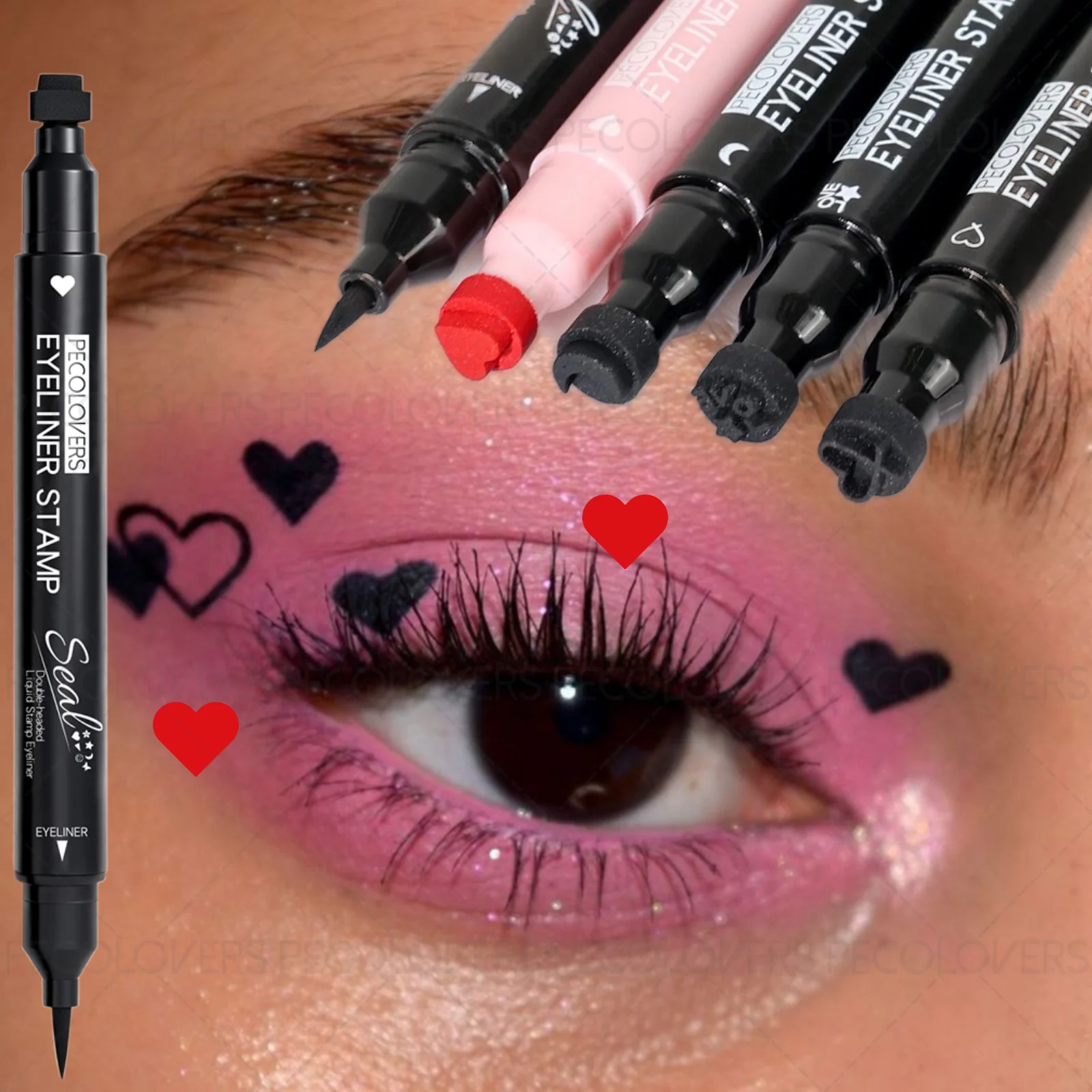 1PC Double-ended Liquid Eyeliner Pen with Seal, Smudge-proof, and Contains A Variety of Patterns (stars, Hearts, Moons, Etc.) Zpaxo