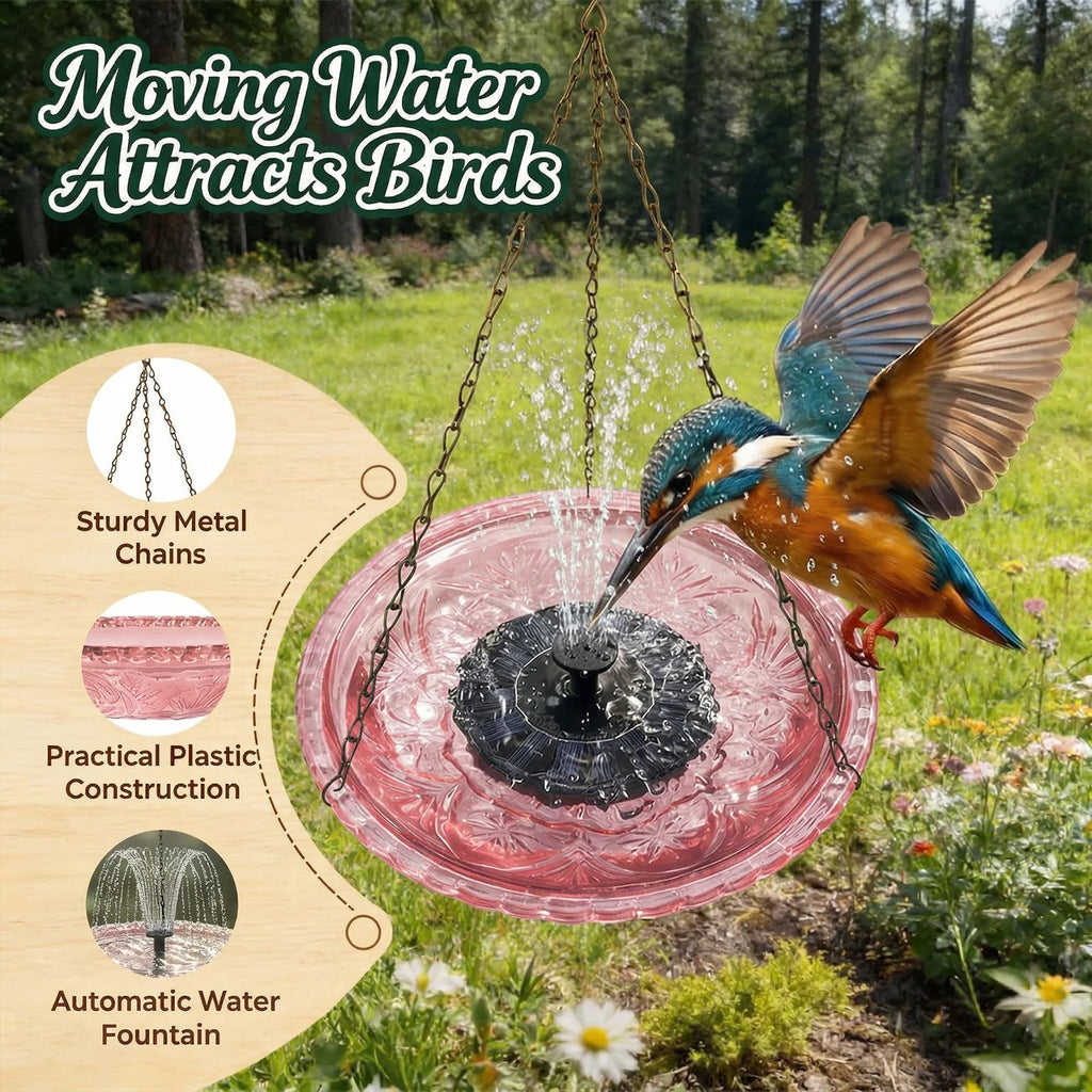 Solar Cascade Fountain Birdbath Solar Powered Fountain Bird Bath Hanging Glass Bowl Birdbath Attracts Wild Birds Hummingbirds Zpaxo