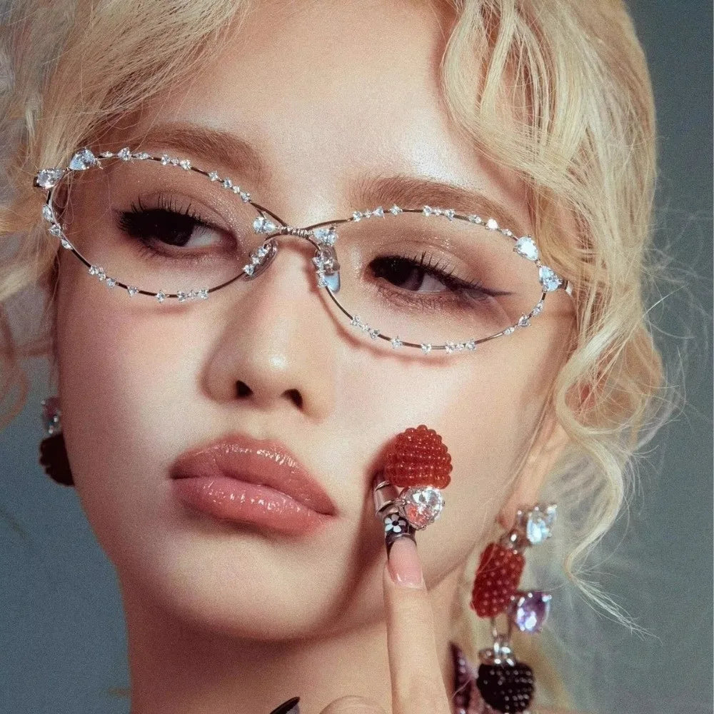 New Retro Diamond Women Sunglasses Punk Silver Shades Oval Sunglasses UV400 Men Sun Glasses Gift Zpaxo