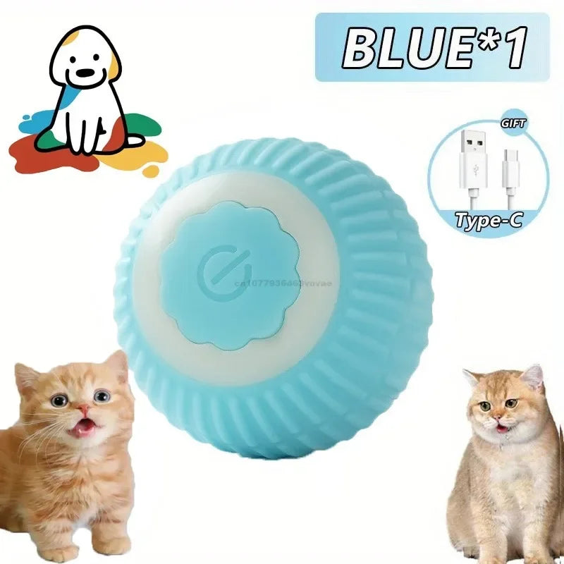 Cat Interactive Ball Toys Automatic Rolling Ball Faux Tail Rechargeable Pet Electric Toy Dog Cat Training Imitate Mouse Cat Toys Zpaxo only ball-blue