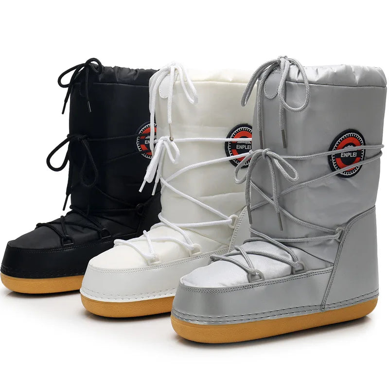 2024 Winter Snow Boots Women Ski Fluffy Hairy Lace Up Middle Calf Zpaxo