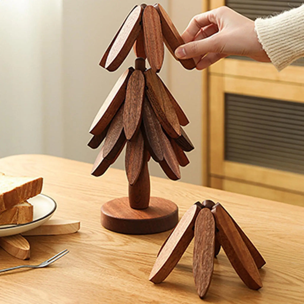 Christmas Tree Coaster Foldable Wood Trivet Pots Pans Bowls Xmas