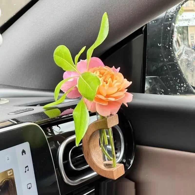 Wooden Car Vent Flower Vase Clip – Dashboard Decor Ornament