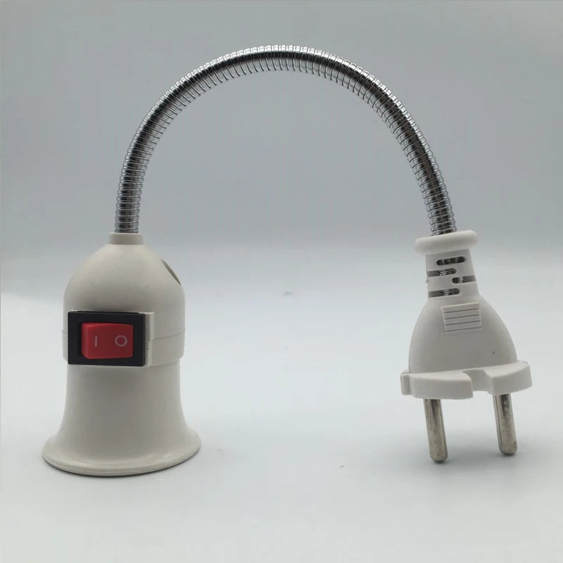 Stainless Steel E27 Lamp Base Adjustable Flexible Bend Switch EU US Zpaxo EU plug 28cm