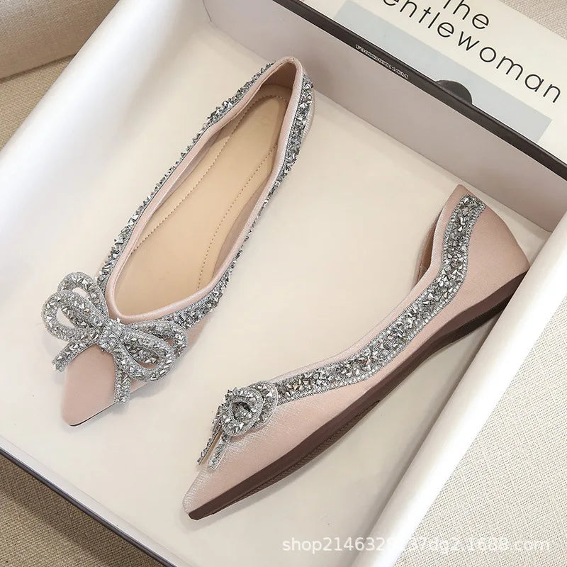 Flat Shoes for Women 2025 New Spring Autumn Pointed Butterfly Knot Rhinestone Boat Shoes Plus Size 41-43 Luxury Ladies Shoes Zpaxo