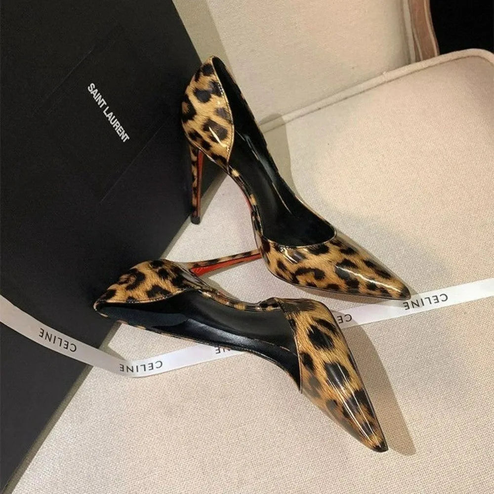 Leopard Print Red Soled Heels French Sexy Shallow Mouth Slim Internet
