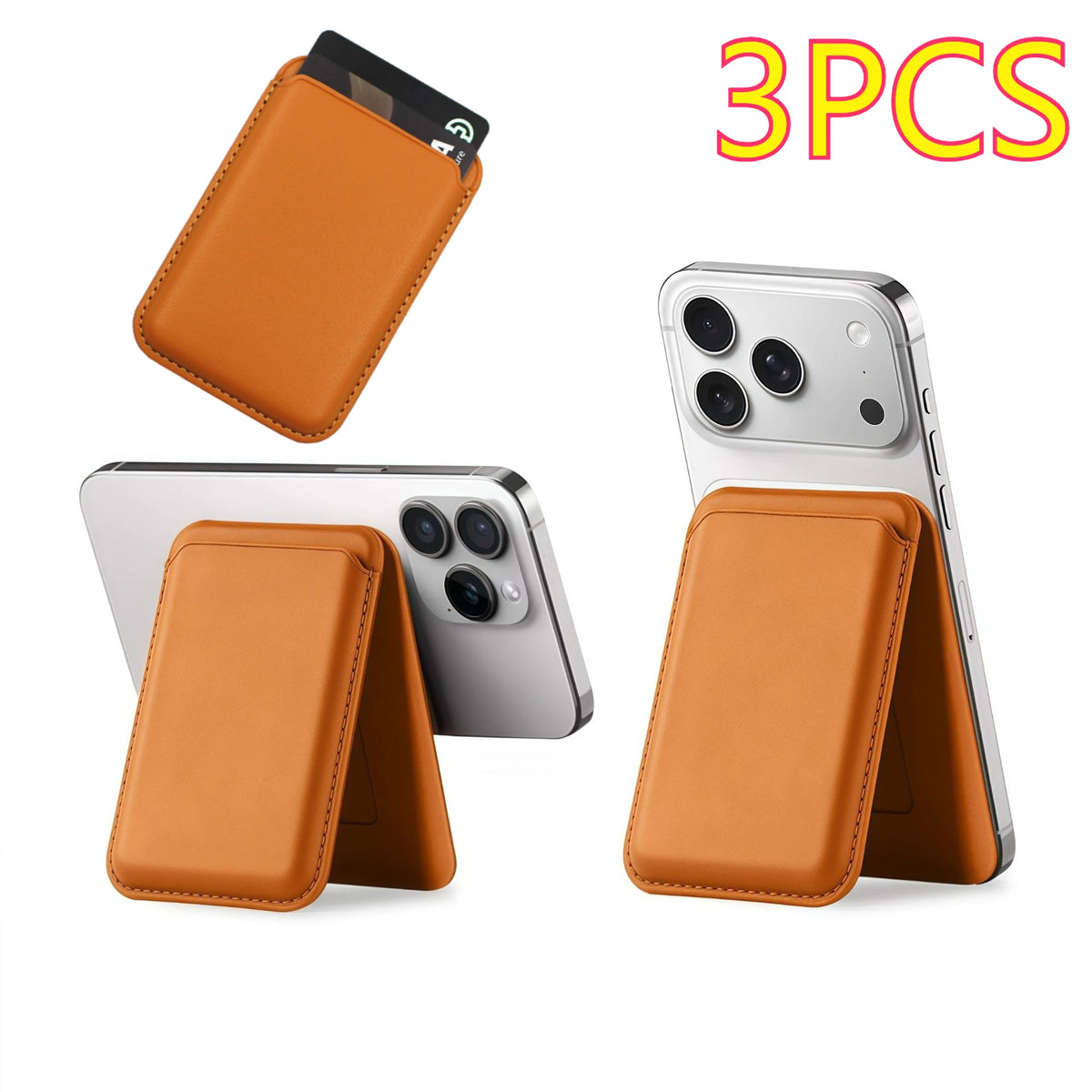Card Wallet Holder Magnetic Phone Holder Protective Case 2 in 1 Detachable Magnetic Leather Wallet Cover Cards Holder Pocket Zpaxo Orange-3pcs