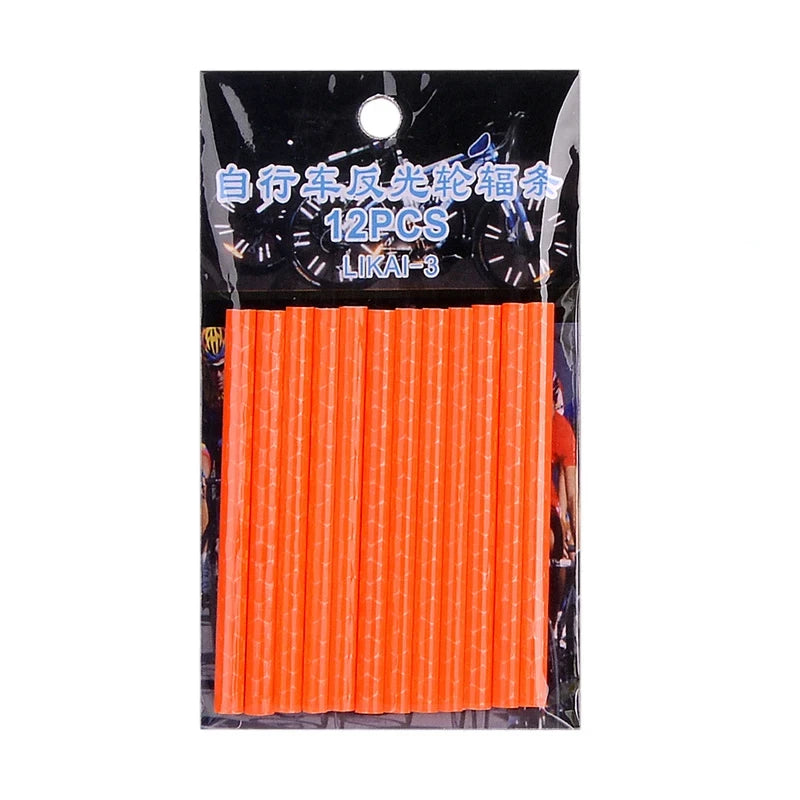 12PCS/Bag Bicycle Wheel Spokes Reflective Sticker Tube Strip Warning Light DIY 7.5cm MTB Cycling Reflector Reflective Safety Kit Zpaxo orange