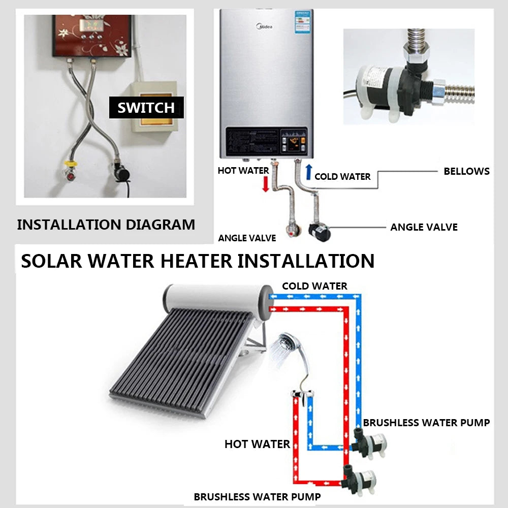 Brushless Solar Motor Water Pump Heater Shower Floor Heating Booster