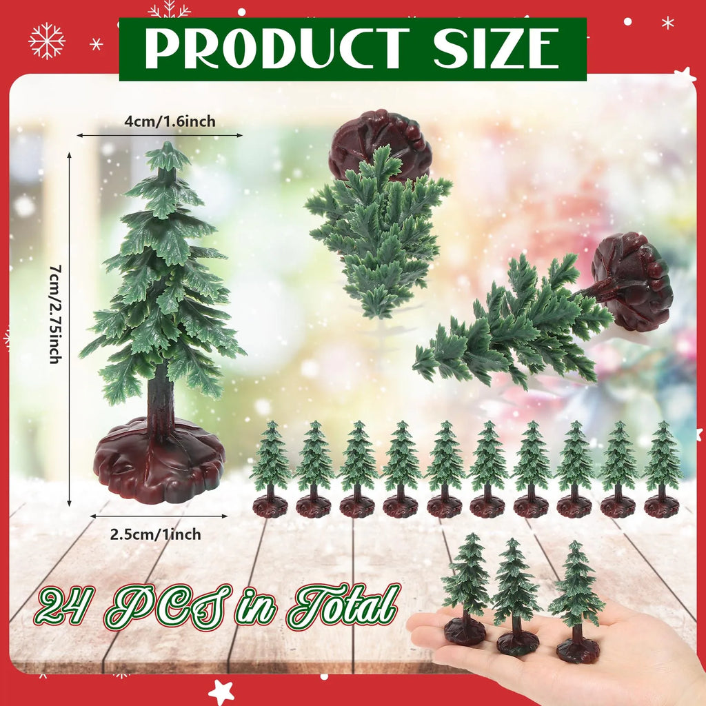 24Pcs Christmas Tree Cake Topper Evergreen Trees Pine Tree Figurines Village Christmas Trees Bottle Brush Trees Plastic Sisal Zpaxo