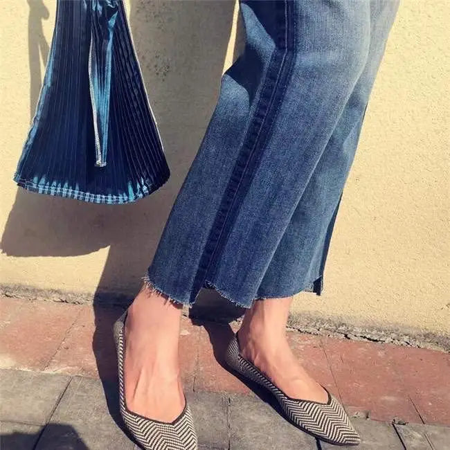 Large Size 43 42 41 Flat Shoes Women's Spring Summer Knitting Fly Line Luxury Shoes Women's Shoes Pointed Flat Single Shoes Zpaxo