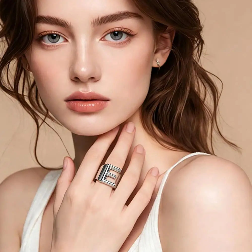 1PC High-end Fashion Hollow A-Z Letter Adjustable Opening Ring Alphabet Party Rings Jewelry Gift For Women Кольца JR21003 Zpaxo