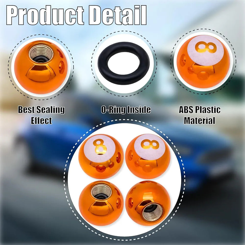 Pool 8 Ball Tire Valve Stem Caps – 4-Pack for Cars & Bikes