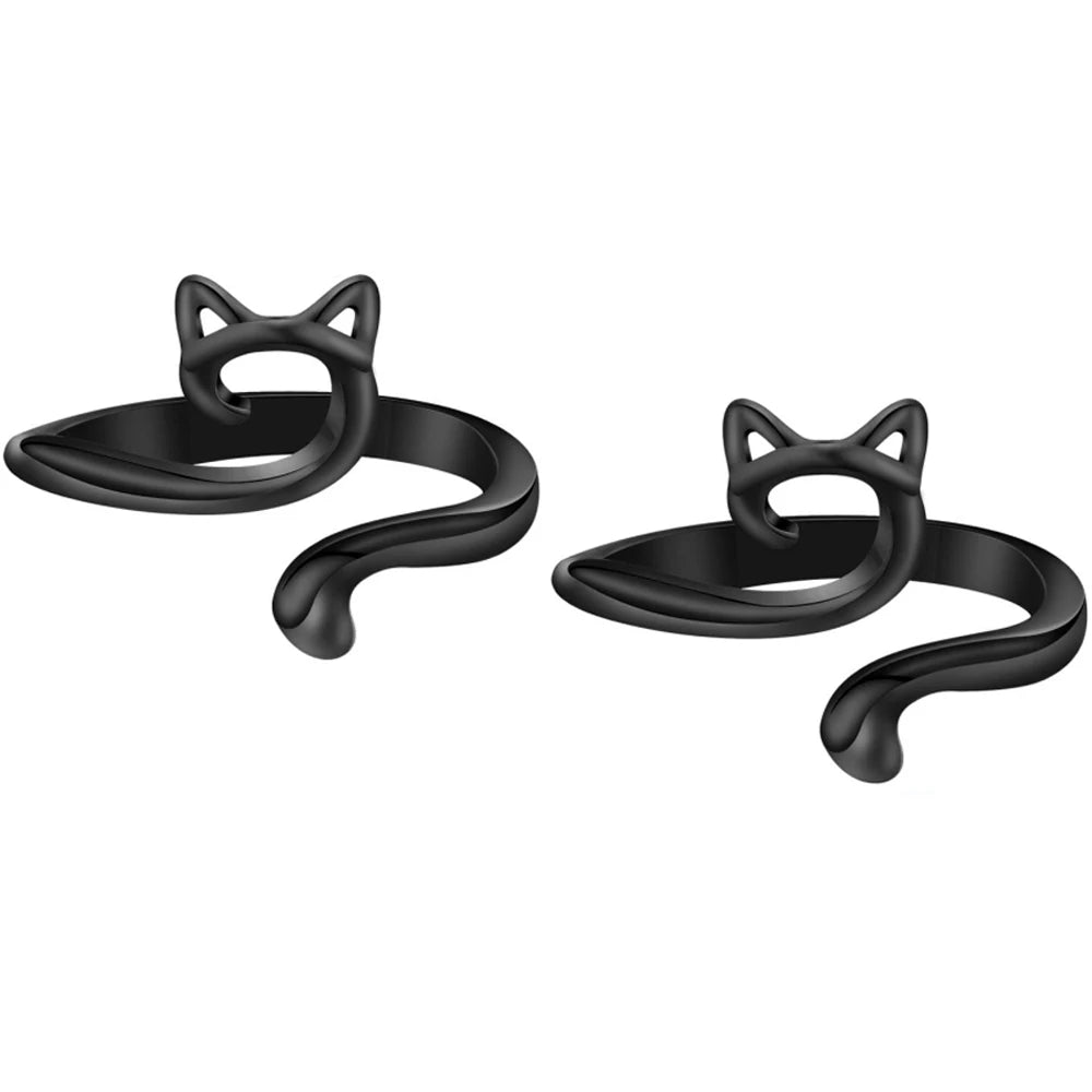 2pcs Adjustable Knitting Crochet Loop Ring Knittied Yarn Guide Finger Faster Holder Thimble Crocheters Thread Ring Sewing Tools Zpaxo 2Pcs Black Cat