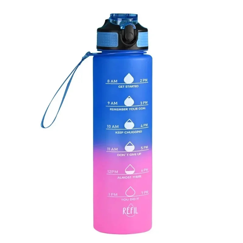 1L Gradient Motivational Sports Water Bottle with Time Marker Sports Water Bottle Zpaxo