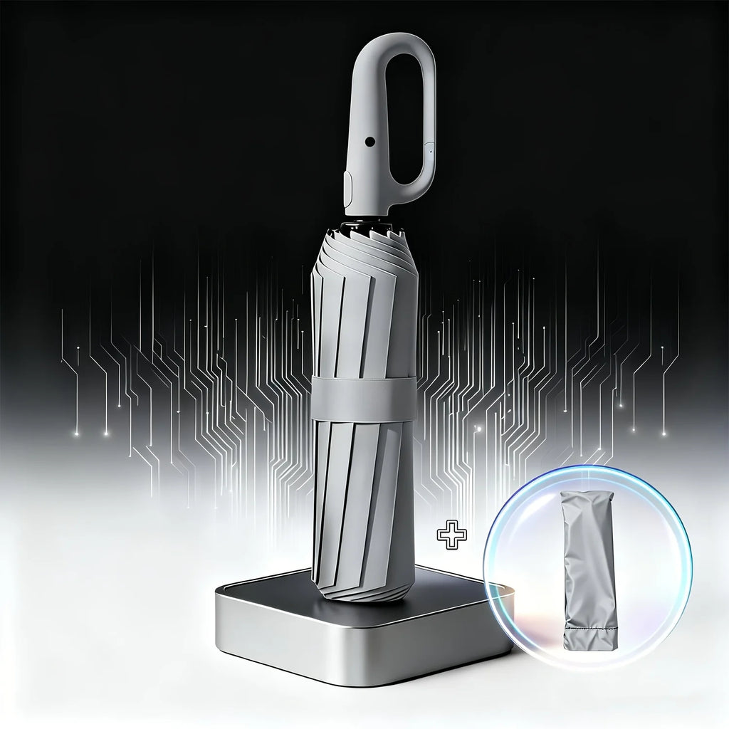 Carabiner Clip, Portable, Hands-free, Automatic Folding Umbrella. Features Reinforced Thickened Windproof Ribs and Canopy Zpaxo