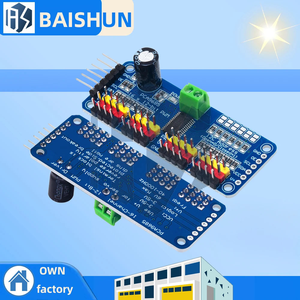 PCA9685 16-Channel 12-bit PWM Servo Driver Board with I2C Interface - Servo Shield Module for Arduino Zpaxo Default Title