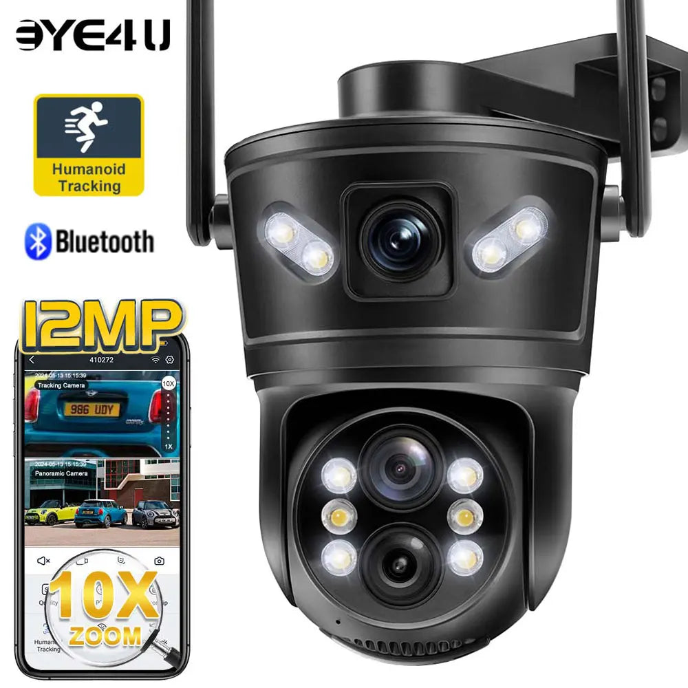 6K 12MP WiFi Camera Outdoor 10X Zoom Three Lens Dual Screen 8MP Security Cam Auto Tracking CCTV Video Surveillance PTZ Cameras Zpaxo