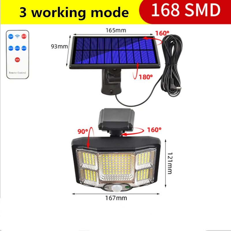 Solar LED Lights Outdoor Motion Sensor Split Lamp Remote Waterproof Zpaxo Separation-168LED China Mainland