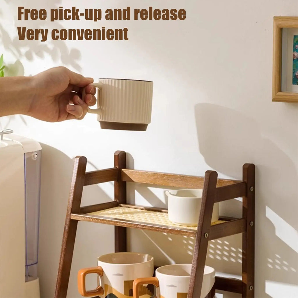 2 Layer Wooden Cup Holder Multipurpose Countertop Cabinet Organizer