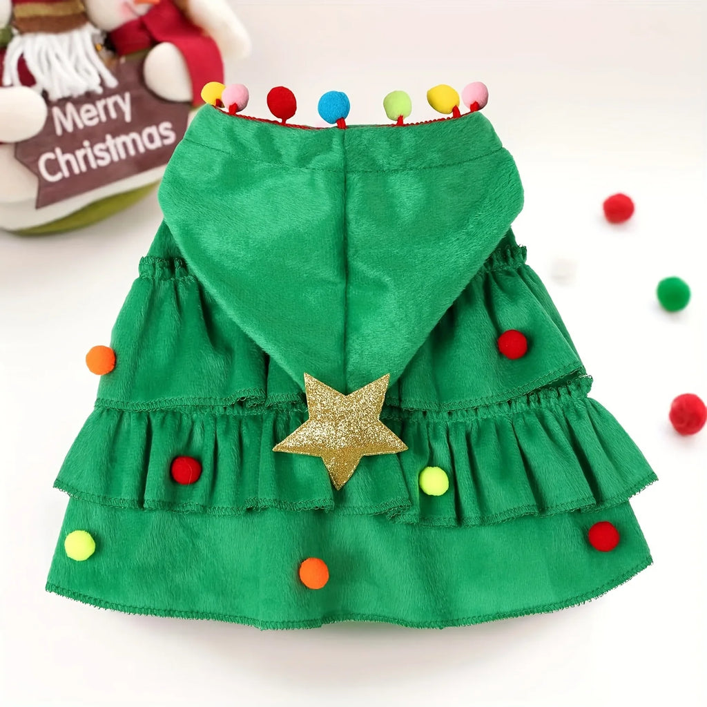 Christmas Tree Pet Costume Hooded Cape Small Dogs Cats Cute Design